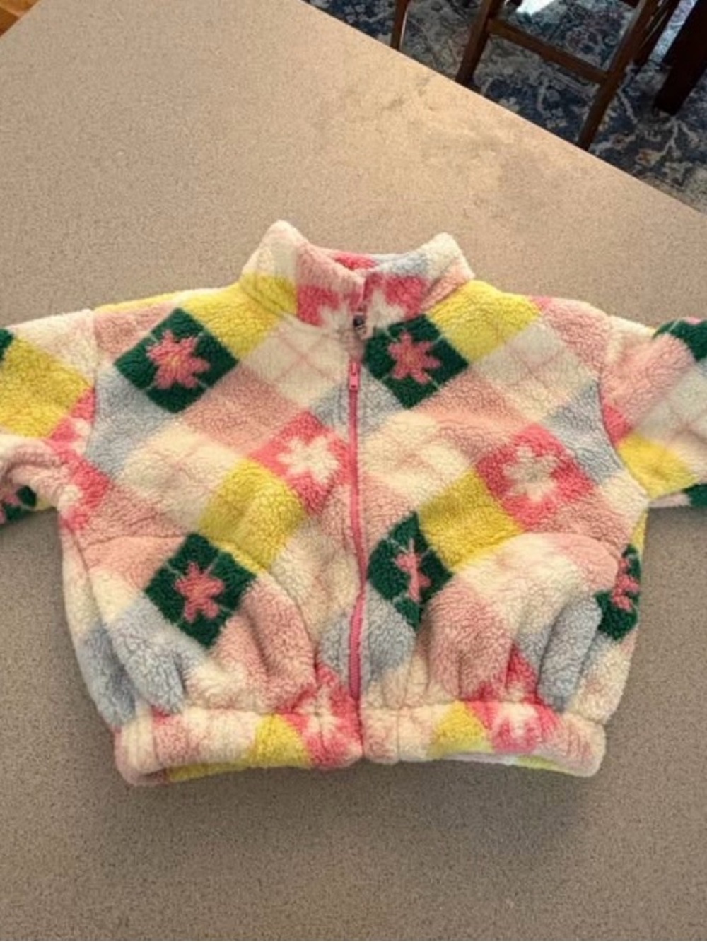 Girls' Pastel Patchwork Sherpa Jacket - Pink Multi